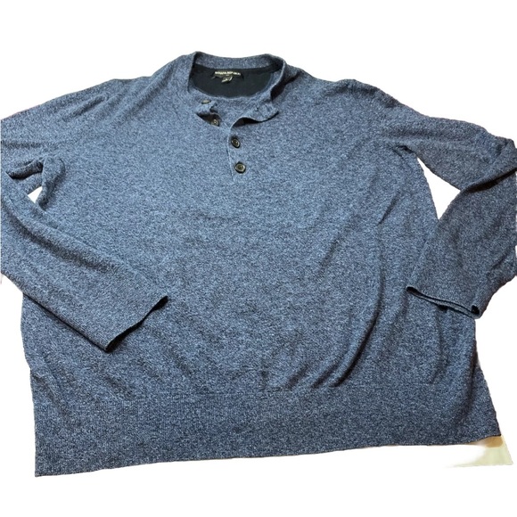 Banana Republic BLUE Black Sweater Henley BUTTON Neck Cotton Viscose Nylon Men L - Picture 12 of 12